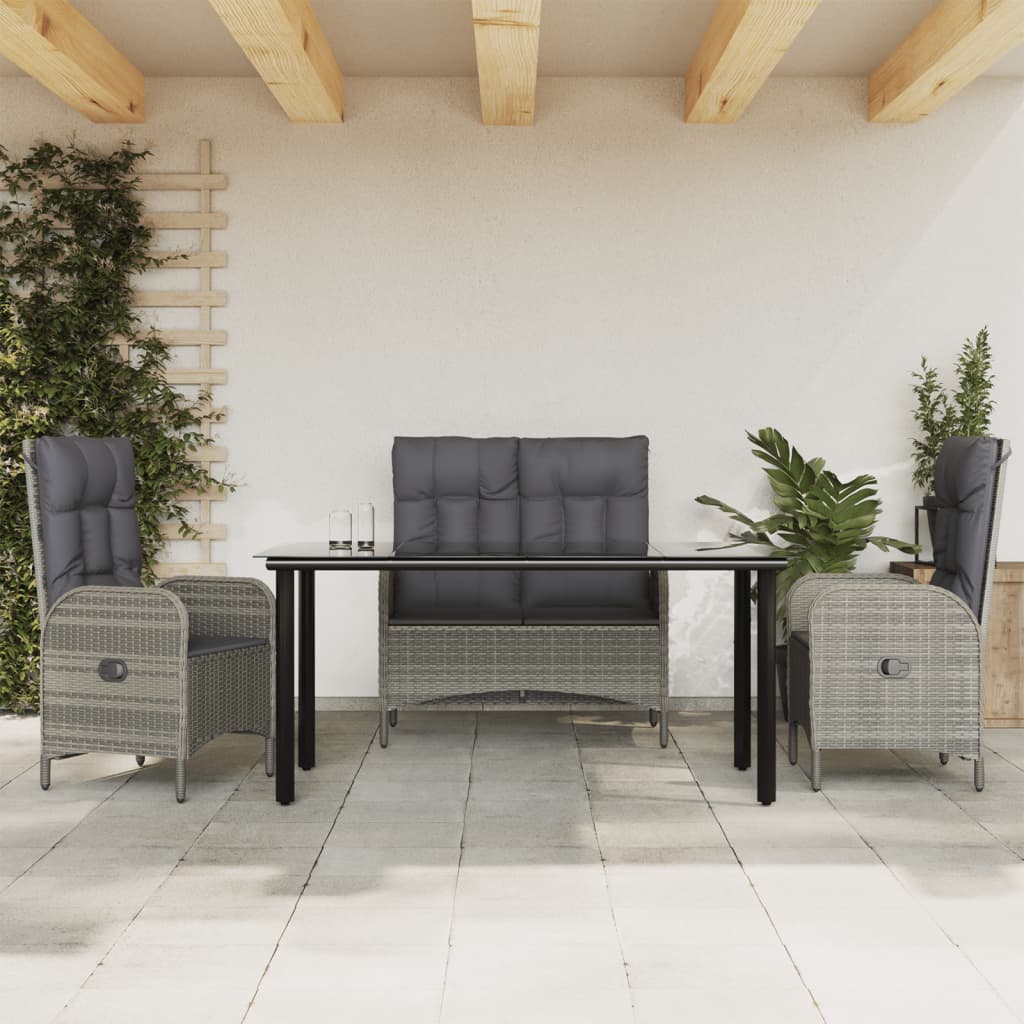 4-tlg. Garten-Essgruppe mit Kissen Grau Poly Rattan