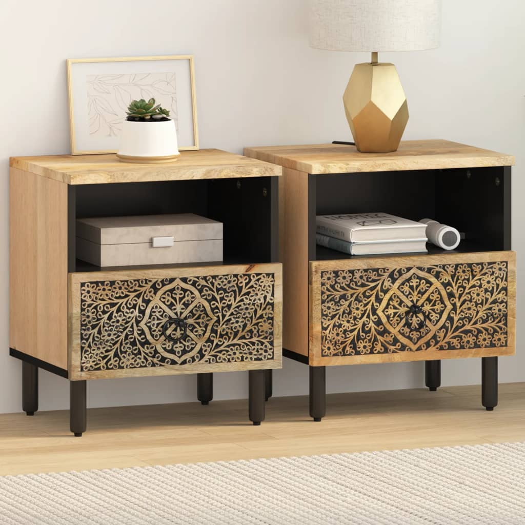 Nachttische 2 Stk. 40x33x46 cm Massivholz Mango