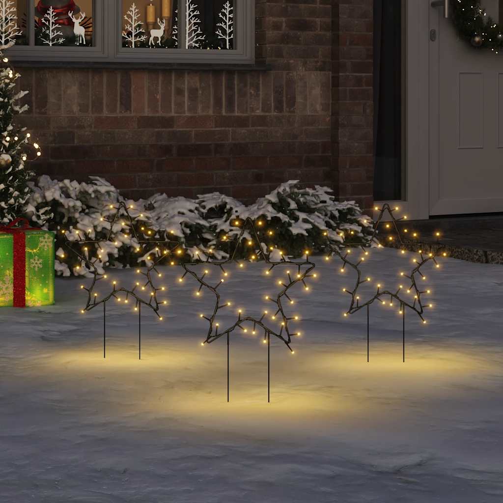 Weihnachtssterne mit Erdspießen 3 Stk. 50 LEDs 29 cm