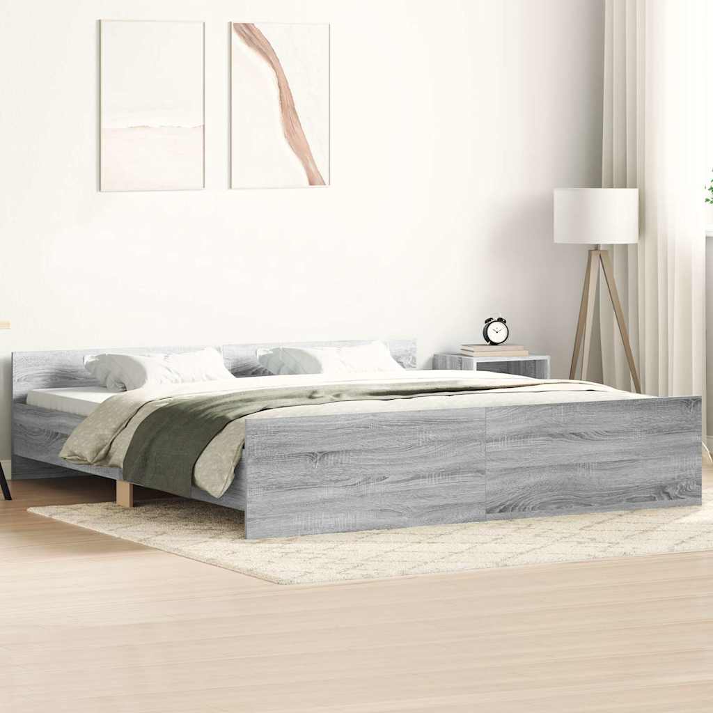 Bettgestell mit Kopf- und Fußteil Grau Sonoma 200x200 cm