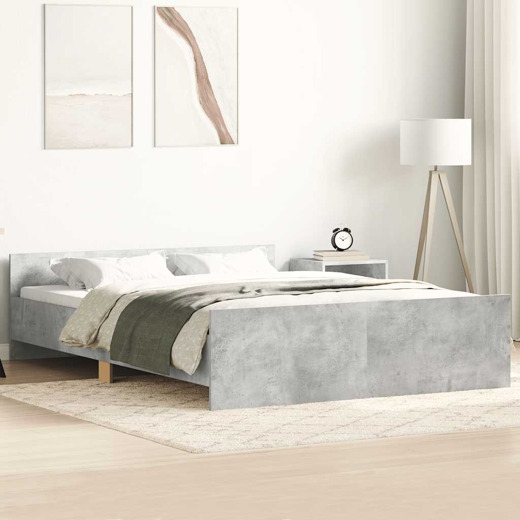 Bettgestell mit Kopf- und Fußteil Betongrau 140x200 cm