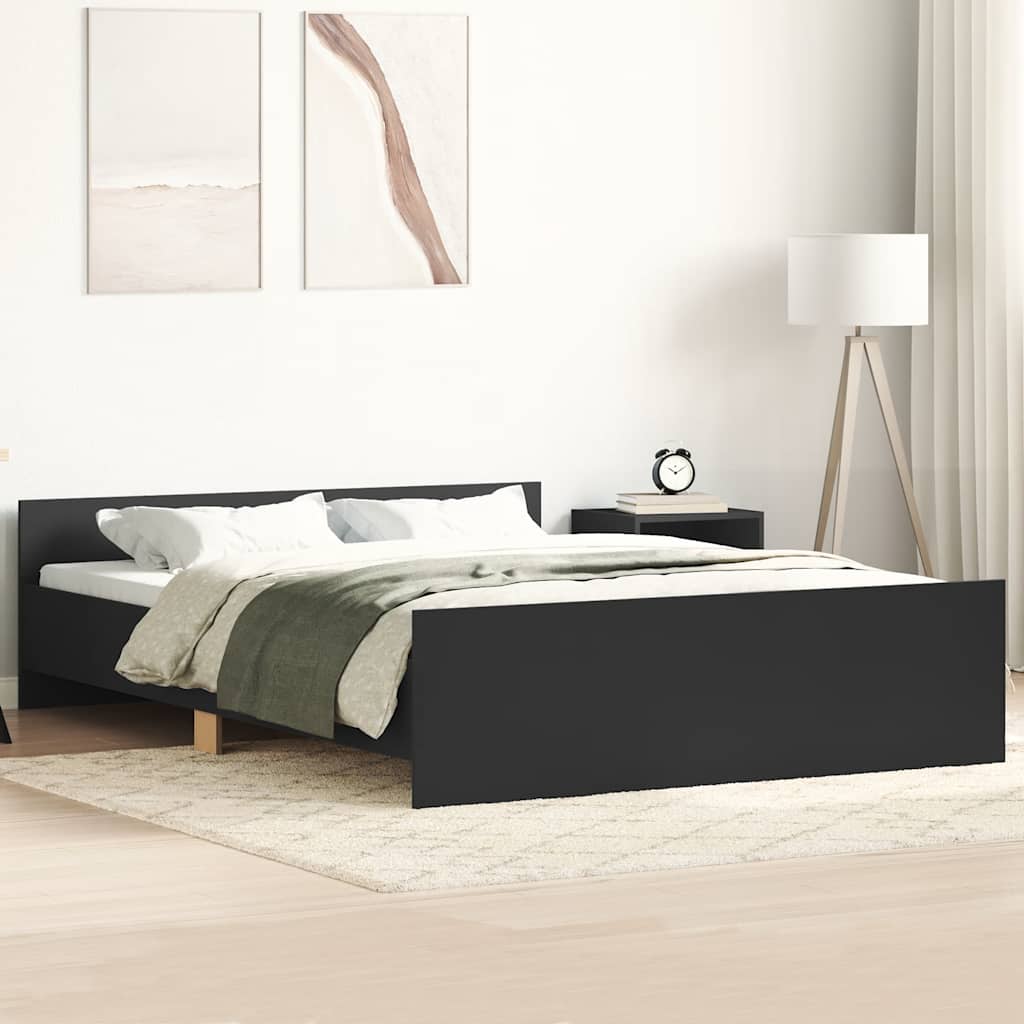Bettgestell mit Kopf- und Fußteil Schwarz 135x190 cm