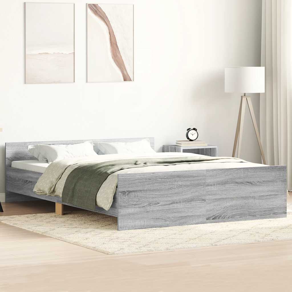 Bettgestell mit Kopf- und Fußteil Grau Sonoma 135x190 cm