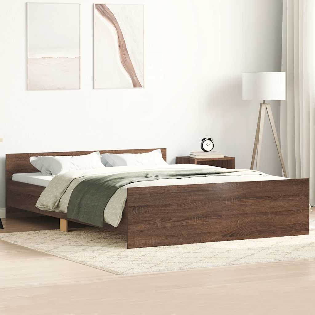 Bettgestell mit Kopf- und Fußteil Braun Eiche-Optik 135x190 cm
