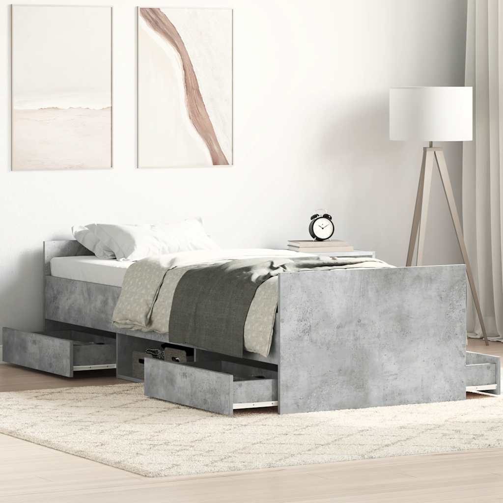 Bettgestell mit Kopf- und Fußteil Betongrau 90x190 cm