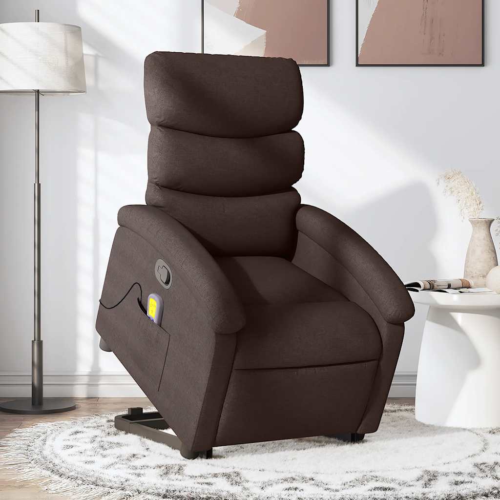 Massagesessel mit Aufstehhilfe Dunkelbraun Stoff