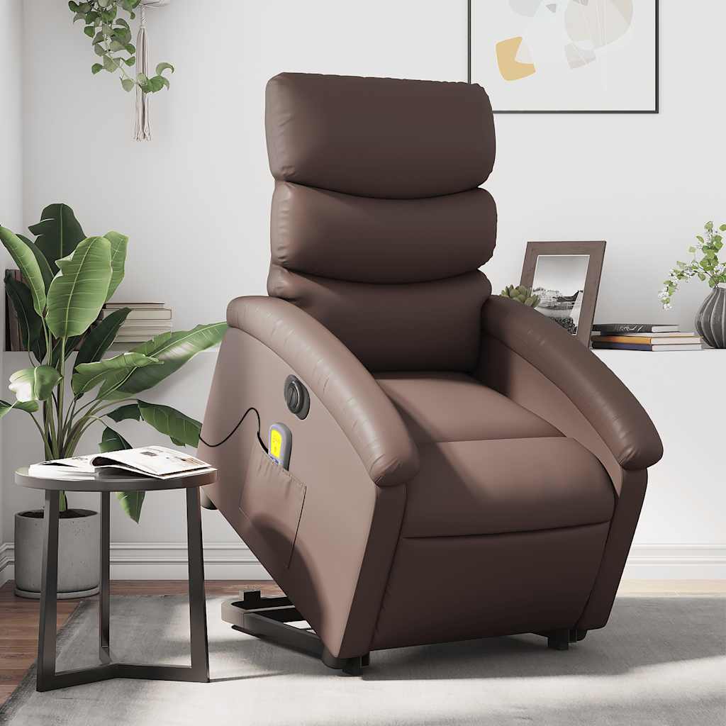 Massagesessel mit Aufstehhilfe Elektrisch Braun Kunstleder