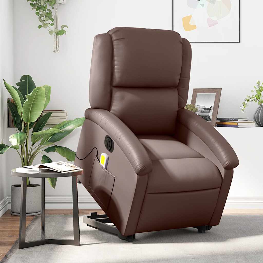 Massagesessel mit Aufstehhilfe Elektrisch Braun Kunstleder