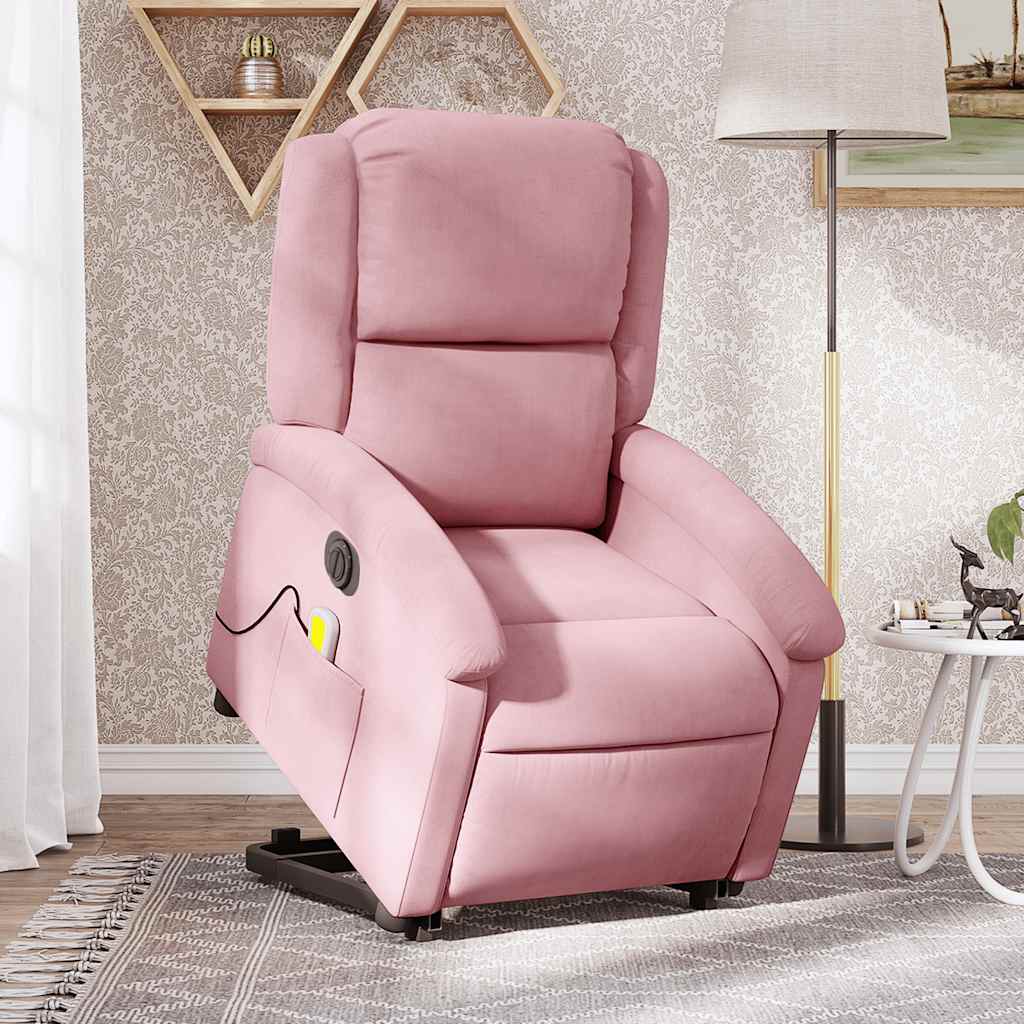 Massagesessel mit Aufstehhilfe Elektrisch Rosa Samt