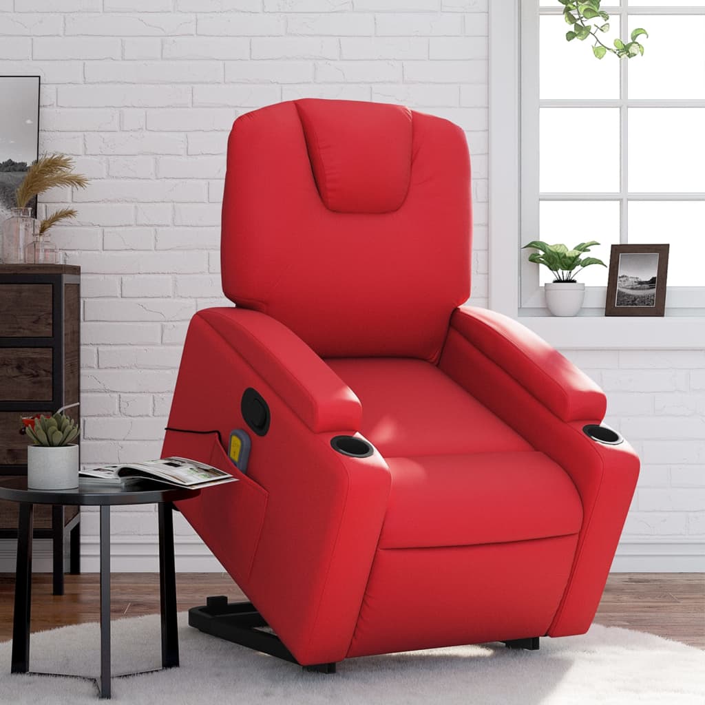 Massagesessel mit Aufstehhilfe Rot Kunstleder