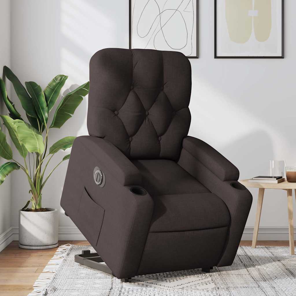 Relaxsessel mit Aufstehhilfe Elektrisch Dunkelbraun Stoff