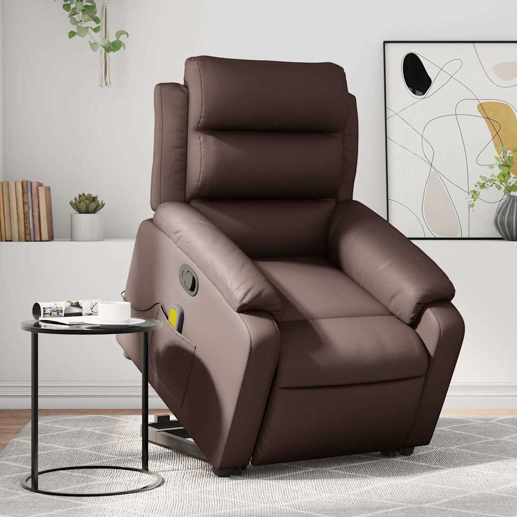Massagesessel mit Aufstehhilfe Braun Kunstleder