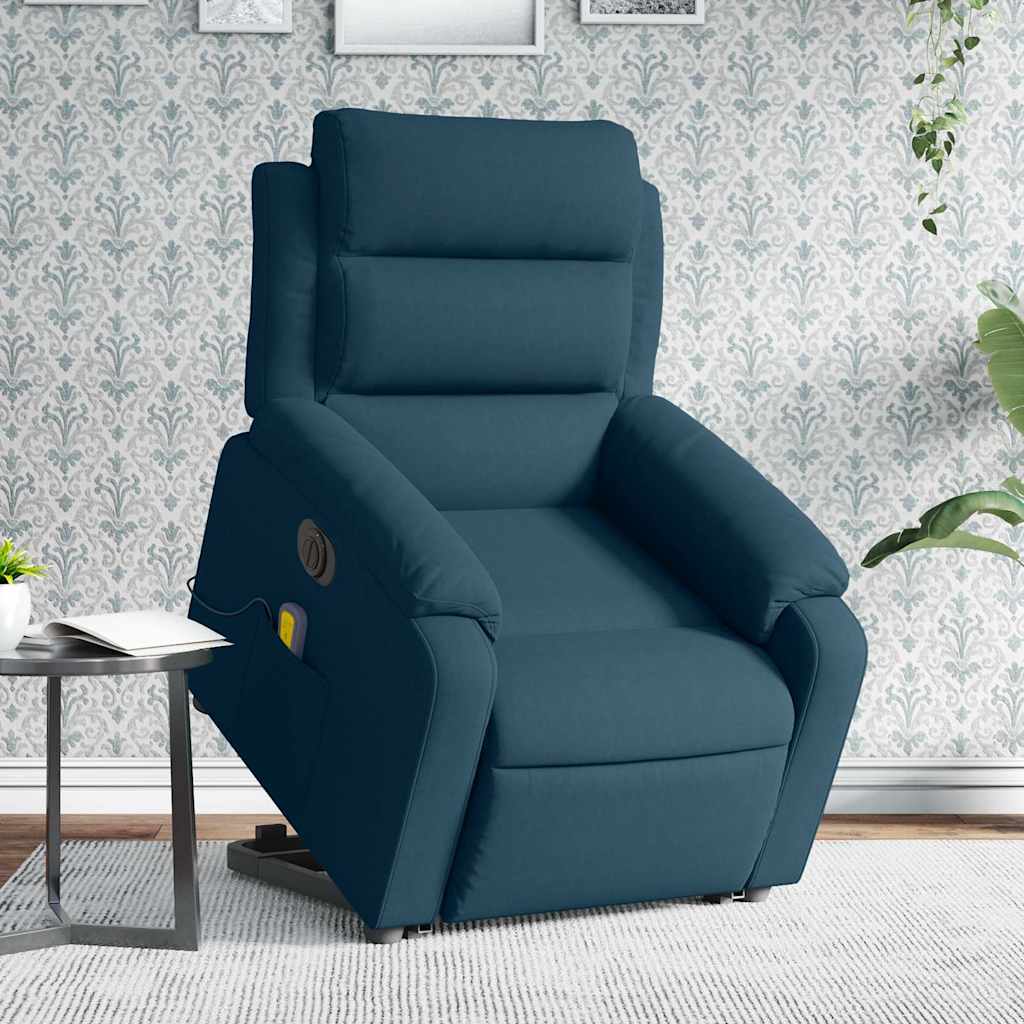 Massagesessel mit Aufstehhilfe Elektrisch Blau Samt