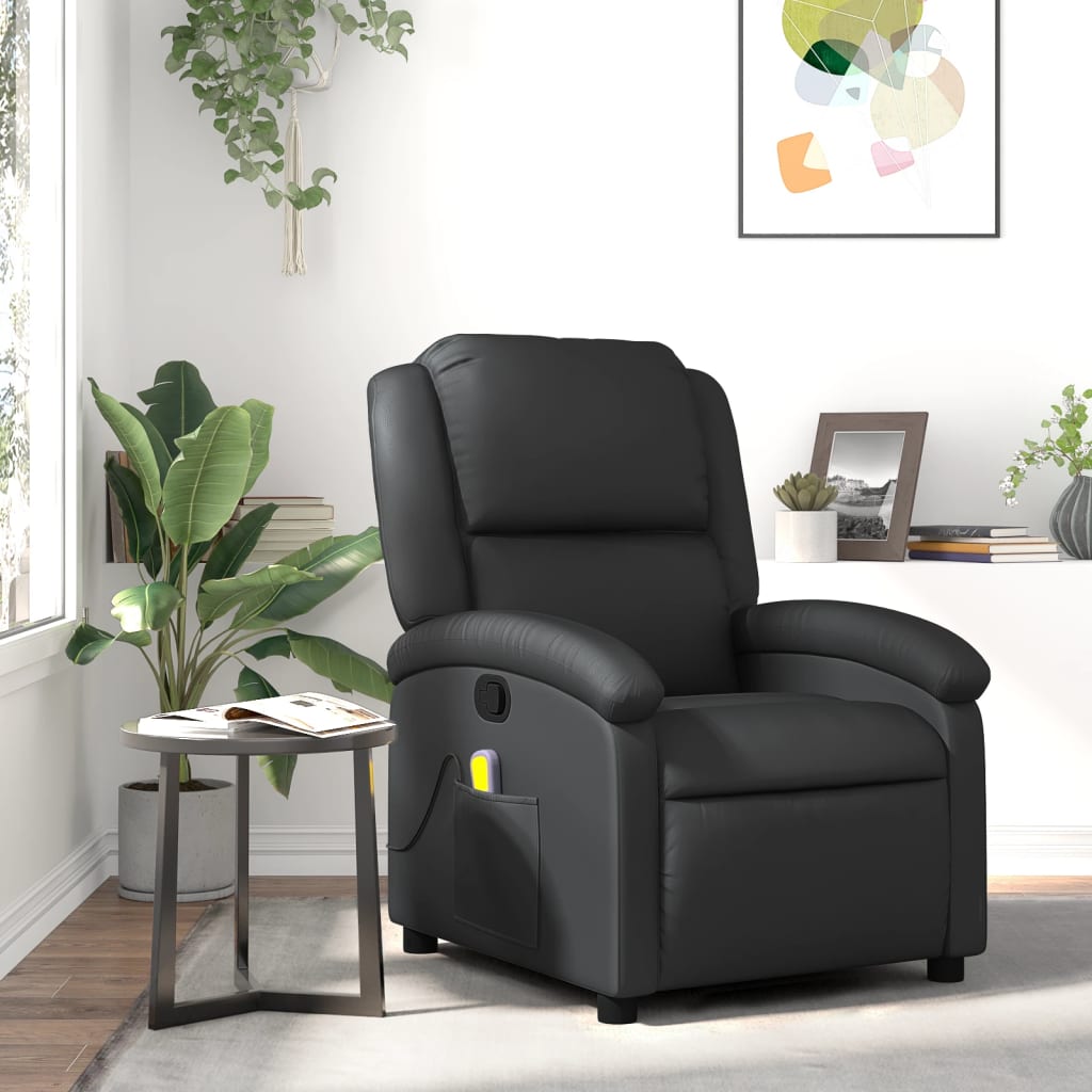 Massagesessel Relaxsessel Echtleder Schwarz
