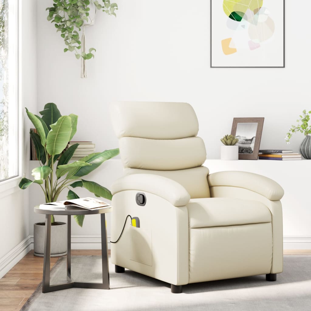 Massagesessel mit Relaxfunktion, Kunstleder, Creme