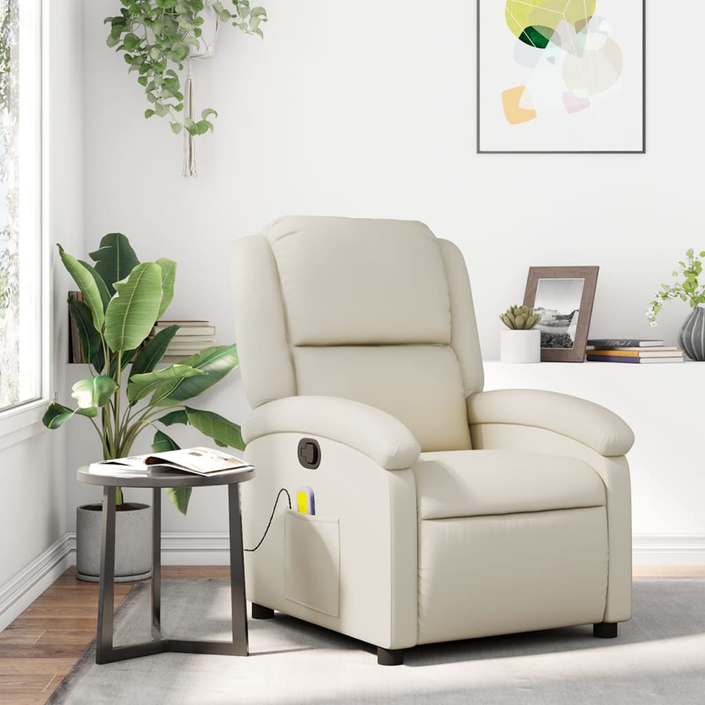 Massagesessel mit Relaxfunktion, Kunstleder, Creme