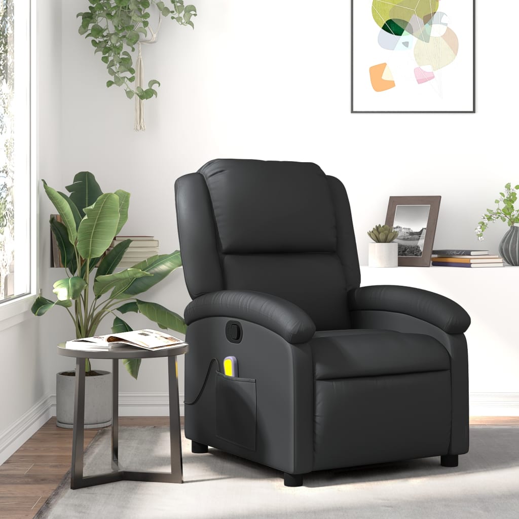Massagesessel Relaxsessel Echtleder Schwarz