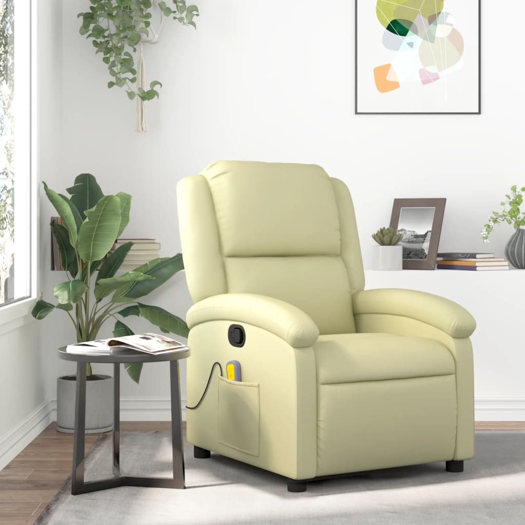 Massagesessel Relaxsessel Echtleder Creme