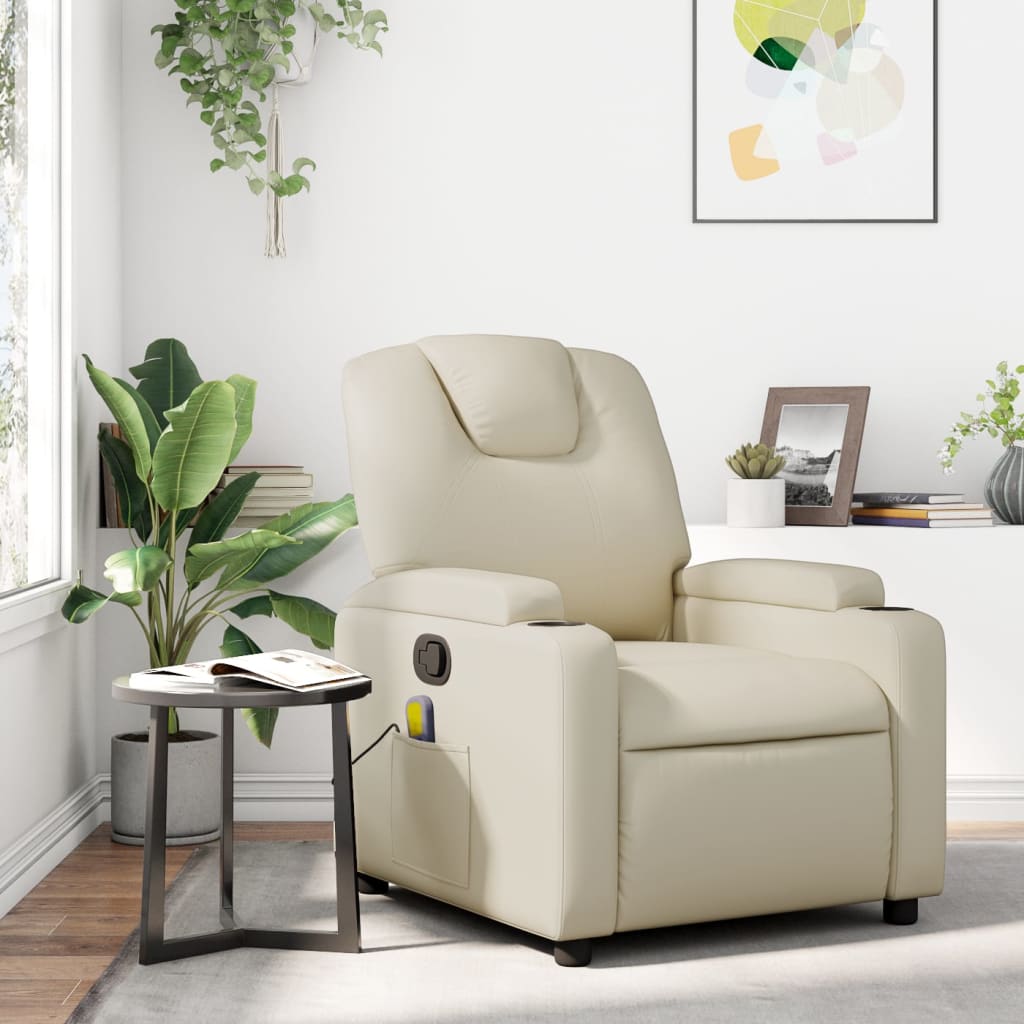 Massagesessel mit Relaxfunktion, Kunstleder, Creme