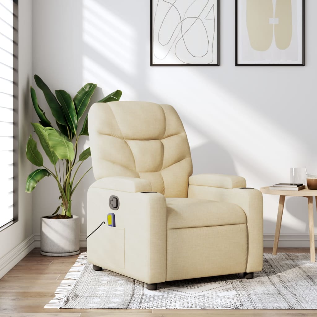 Massage-Relaxsessel, cremefarbener Stoff