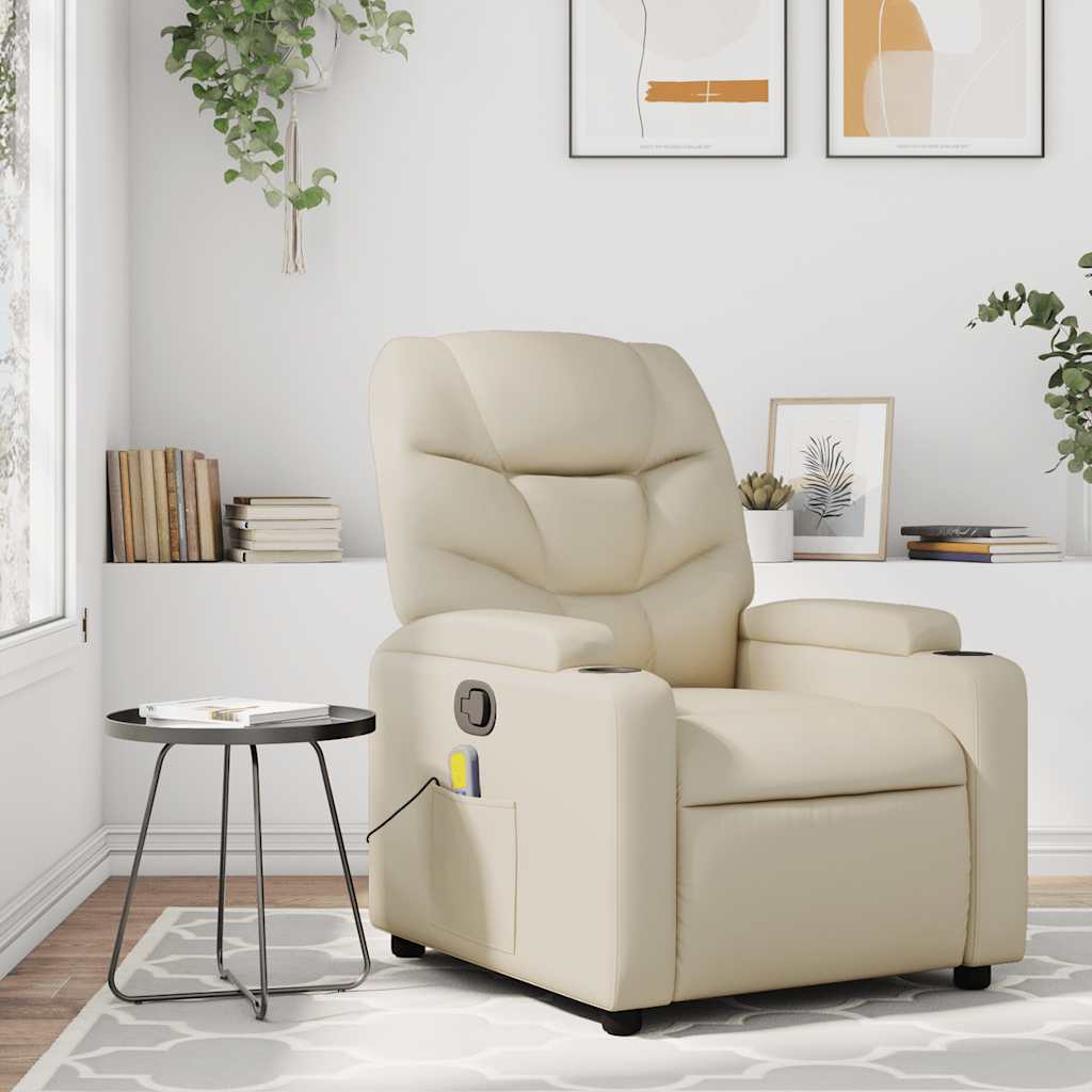 Massagesessel mit Relaxfunktion, Kunstleder, Creme