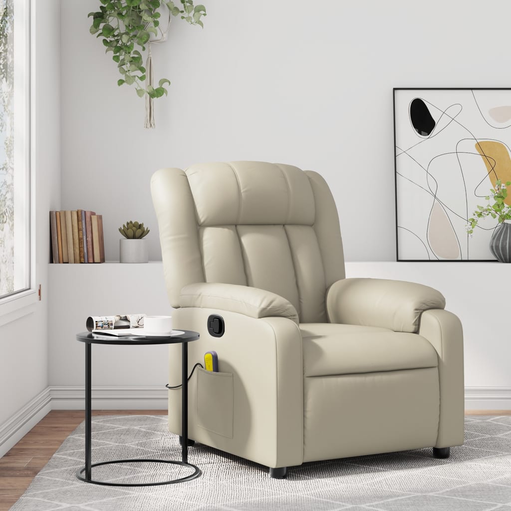 Massagesessel mit Relaxfunktion, Kunstleder, Creme