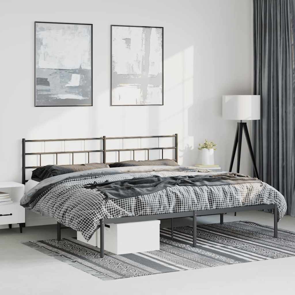 Bettgestell mit Kopfteil Metall Schwarz 193x203 cm