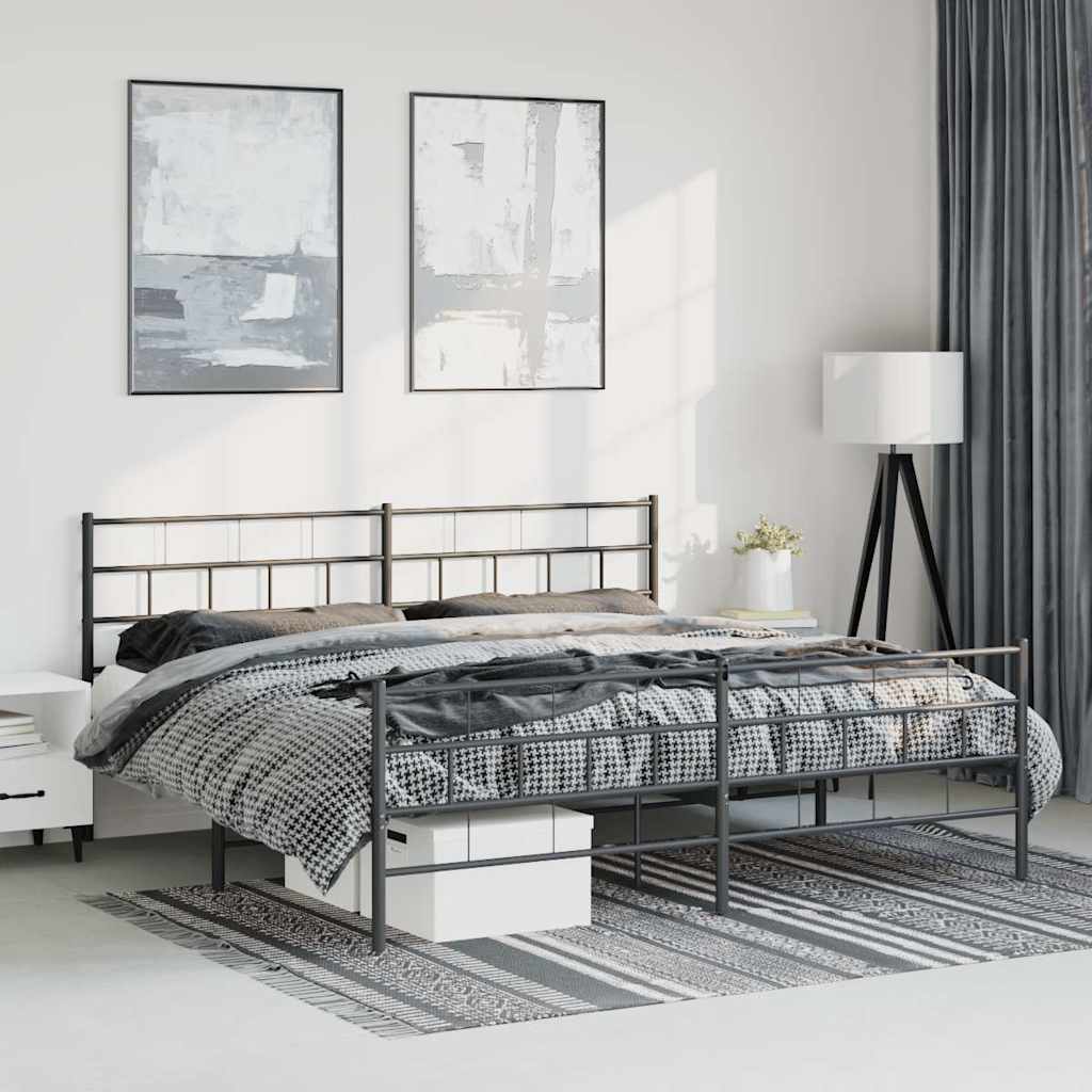 Bettgestell mit Kopf- und Fußteil Metall Schwarz 193x203 cm