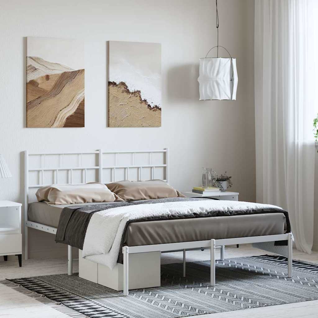 Bettgestell mit Kopfteil Metall Weiß 150x200 cm