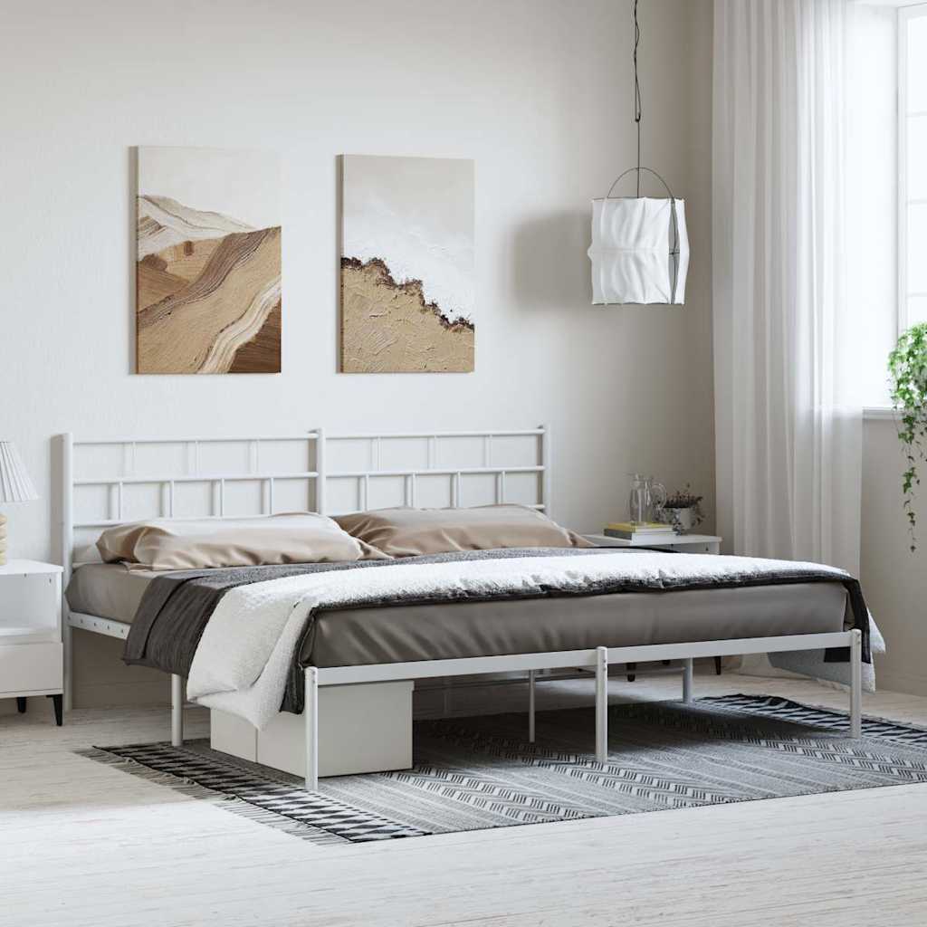 Bettgestell mit Kopfteil Metall Weiß 193x203 cm