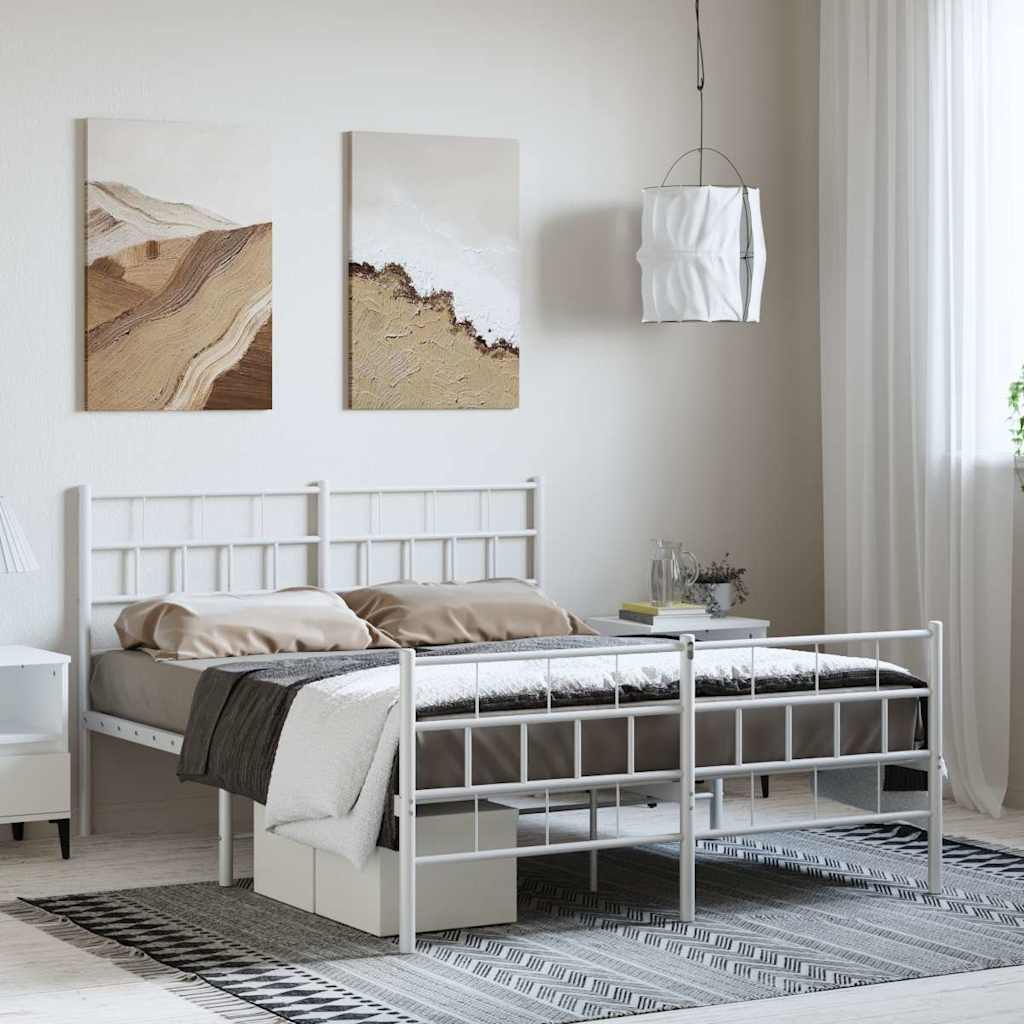 Bettgestell mit Kopf- und Fußteil Metall Weiß 135x190 cm