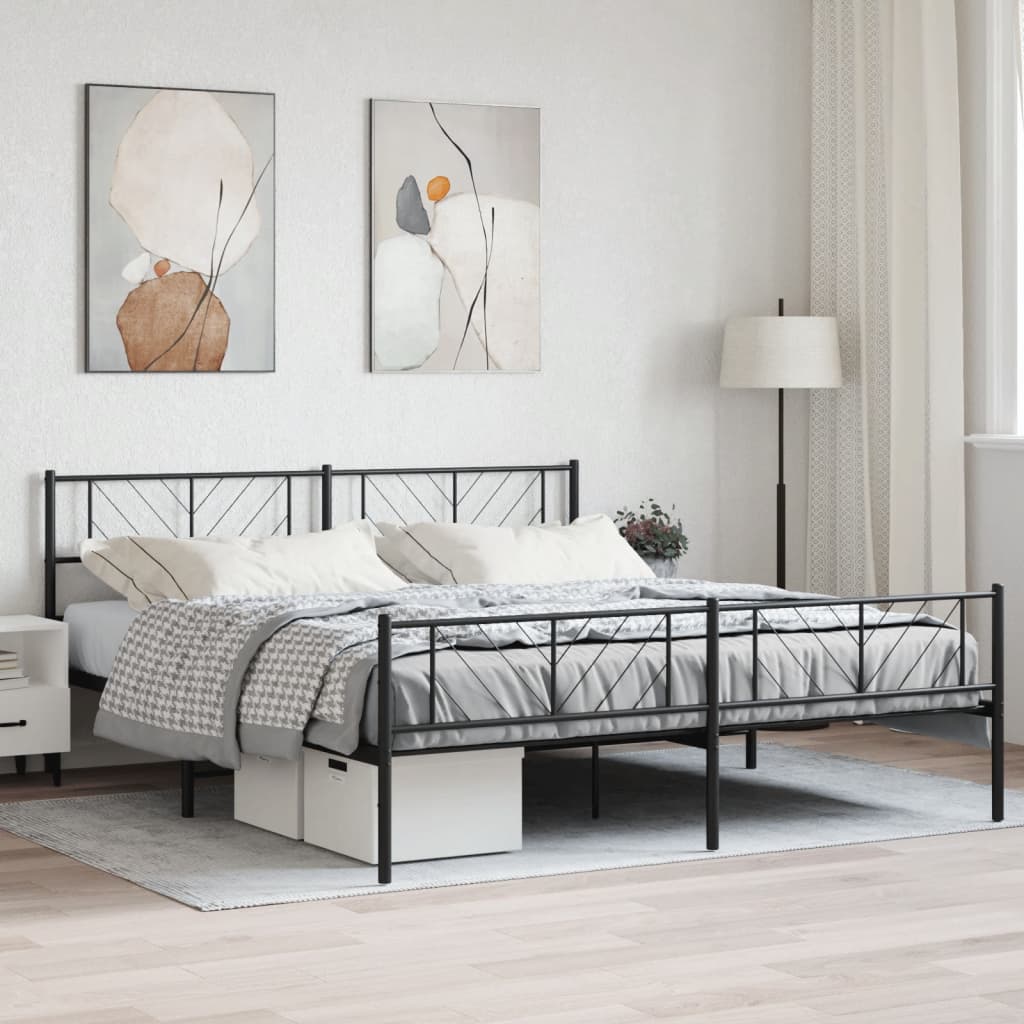 Metallbett ohne Matratze mit Fußteil Schwarz 180x200 cm