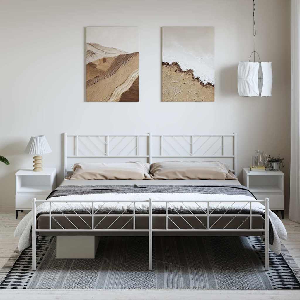 Bettgestell mit Kopf- und Fußteil Metall Weiß 193x203 cm