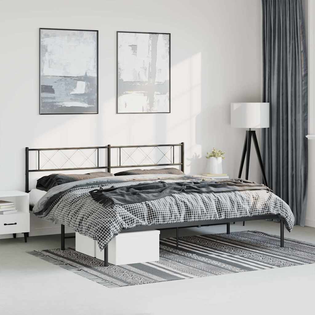 Bettgestell mit Kopfteil Metall Schwarz 193x203 cm