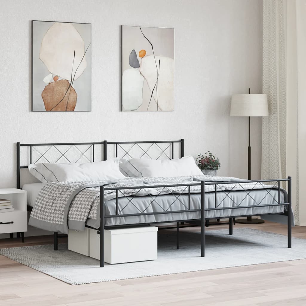 Metallbett ohne Matratze mit Fußteil Schwarz 180x200 cm