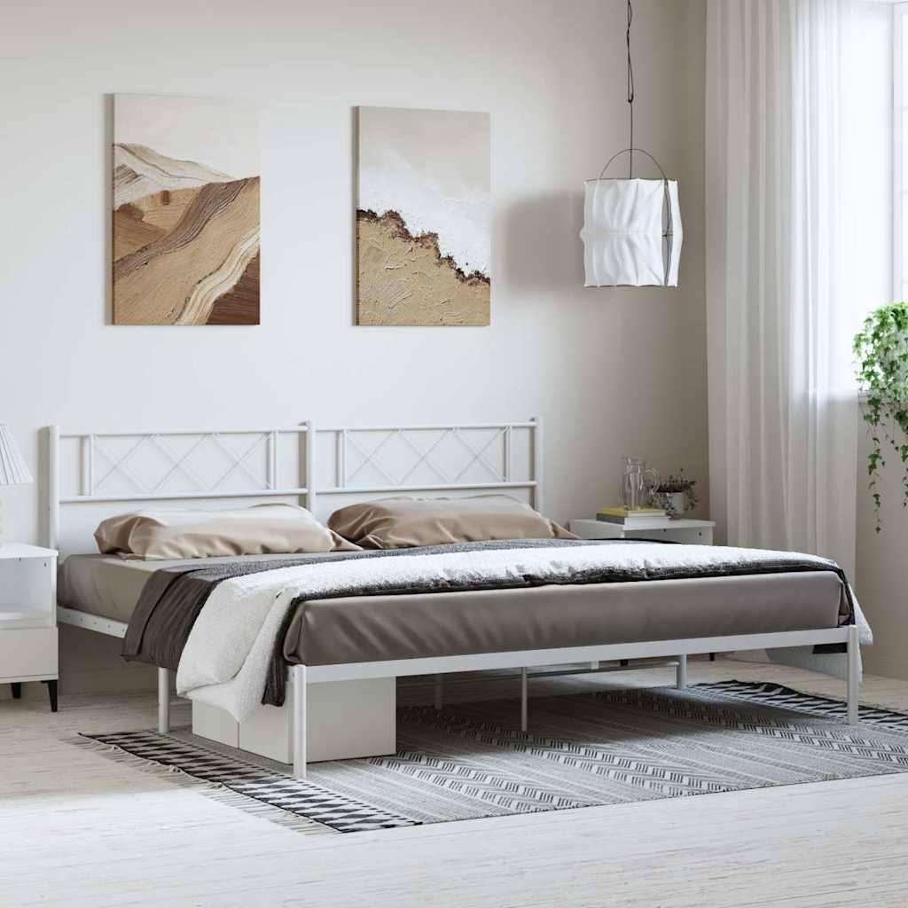 Bettgestell mit Kopfteil Metall Weiß 193x203 cm