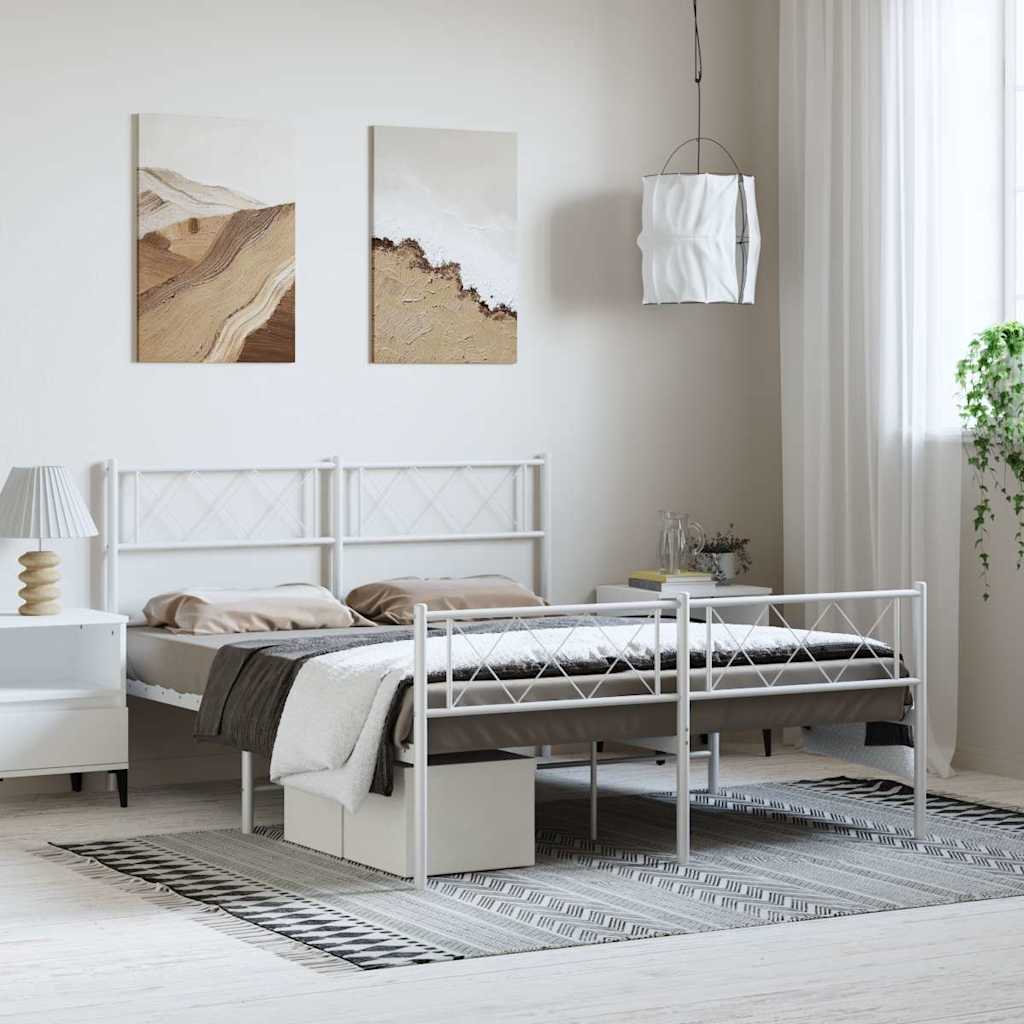 Bettgestell mit Kopf- und Fußteil Metall Weiß 150x200 cm