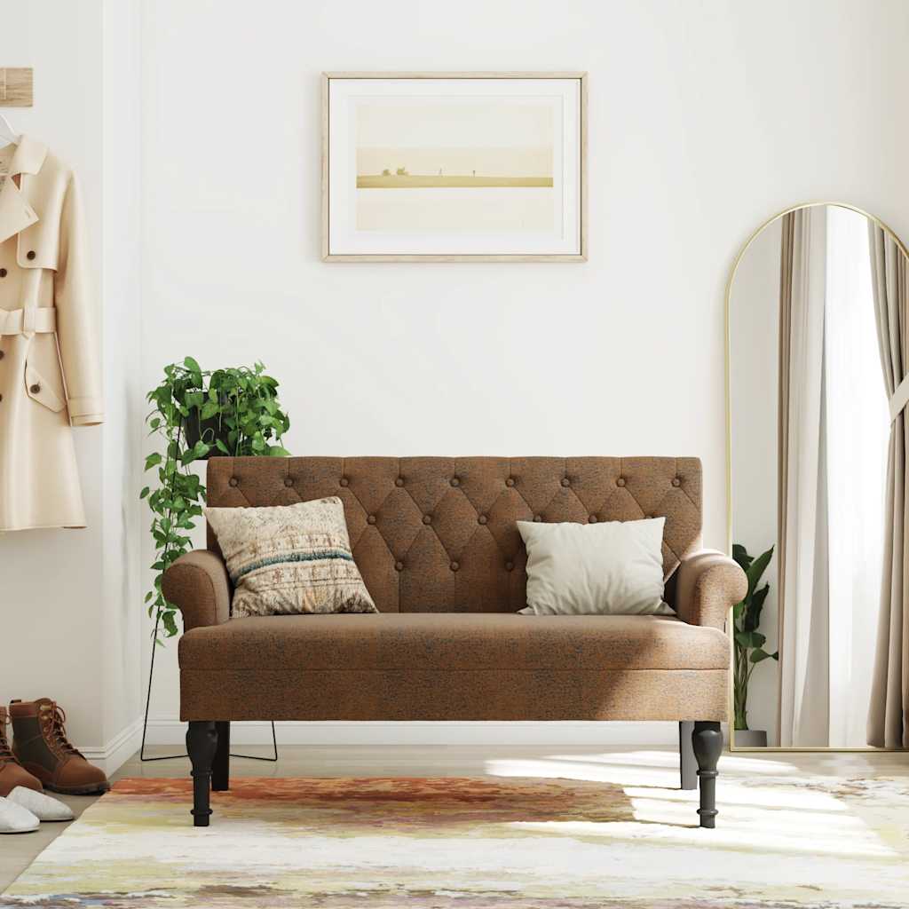 Sitzbank mit Rückenlehne Braun 120x62x75,5 cm Wildleder-Optik