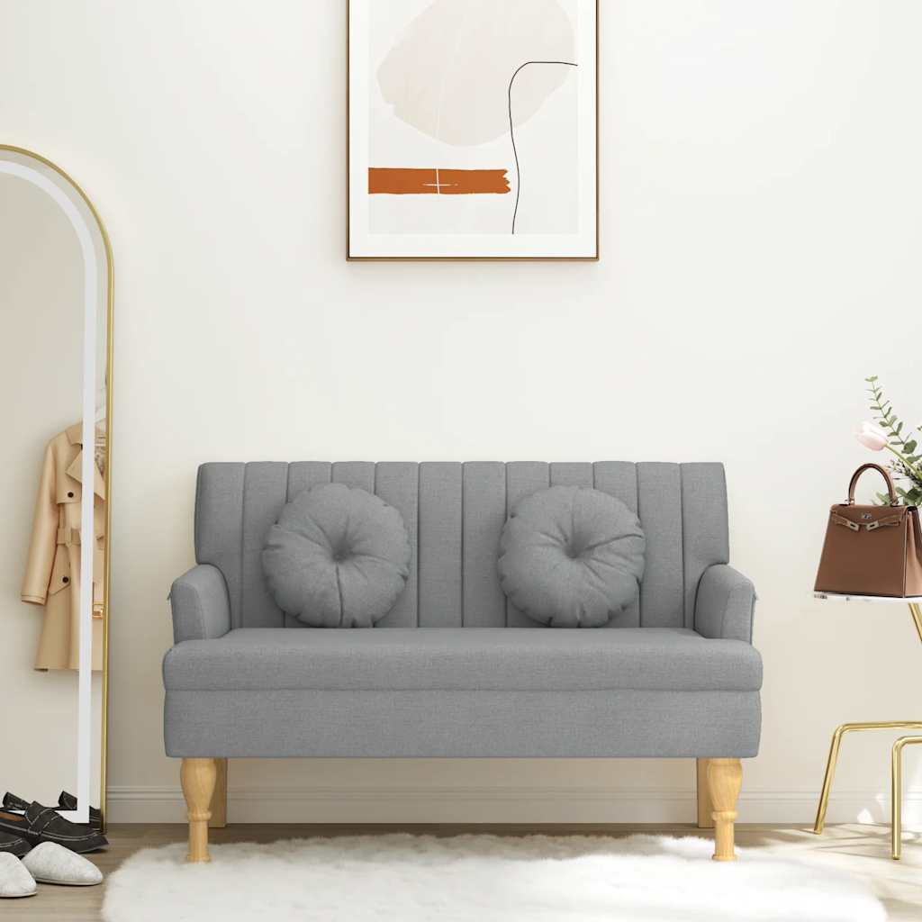 Sitzbank mit Kissen Hellgrau 113x64,5x75,5 cm Stoff