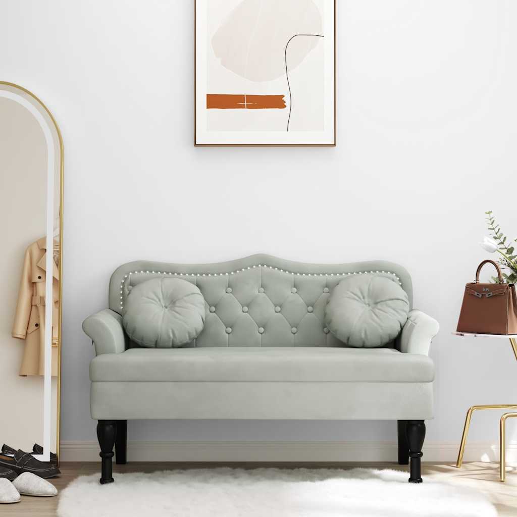 Bank mit Kissen Hellgrau 120,5 x 65 x 75 cm Samt