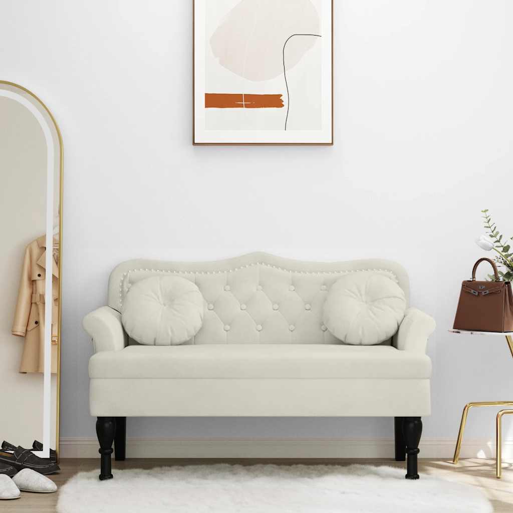 Sitzbank mit Kissen Creme 120,5x65x75 cm Samt