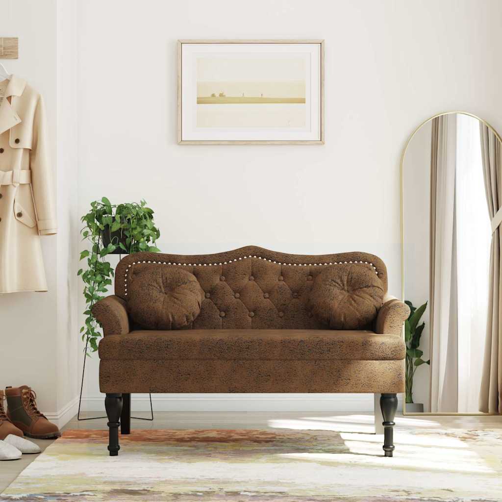 Bank mit Kissen Braun 120,5 x 65 x 75 cm Wildlederimitat