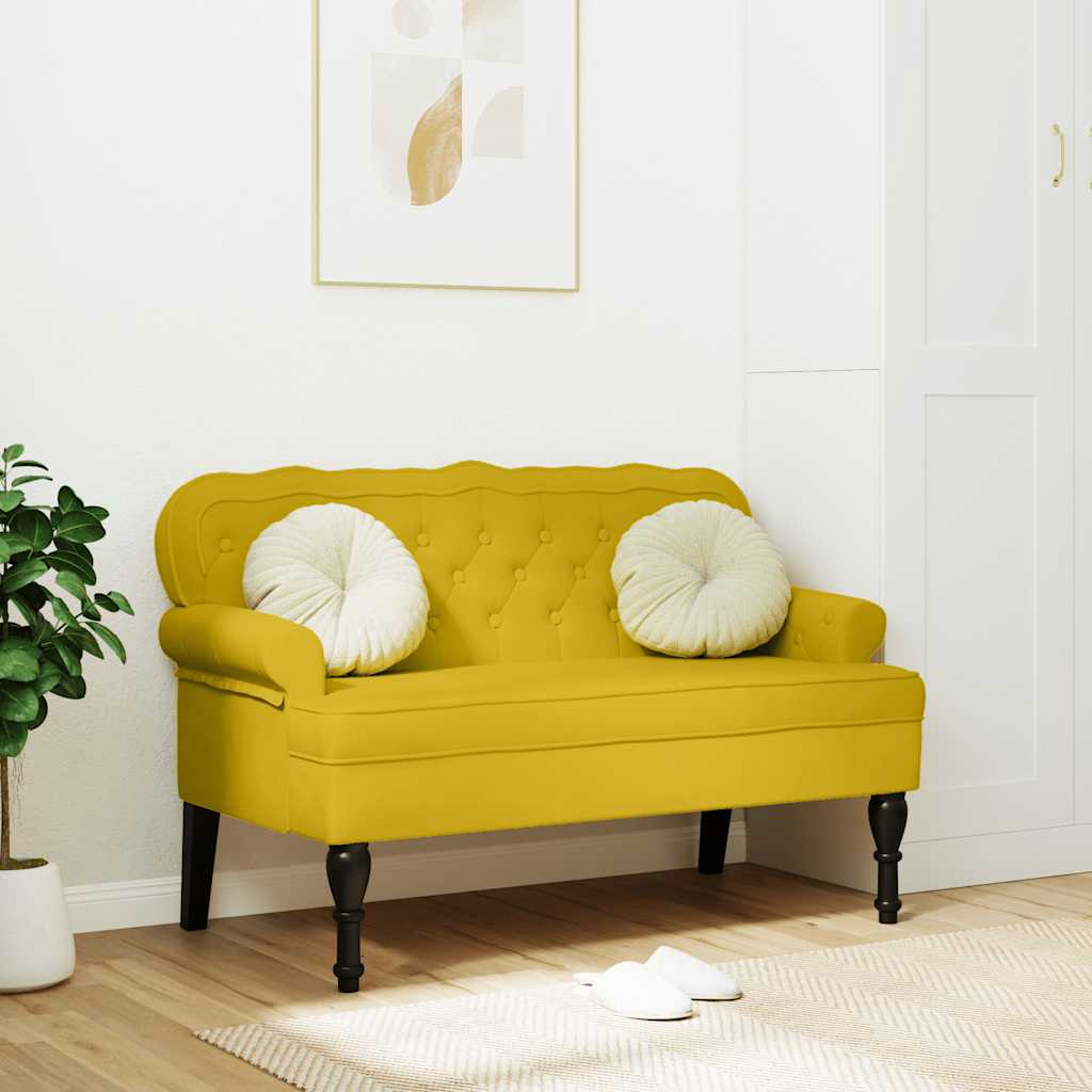Sitzbank mit Rückenlehne Gelb 119,5x64,5x75 cm Samt