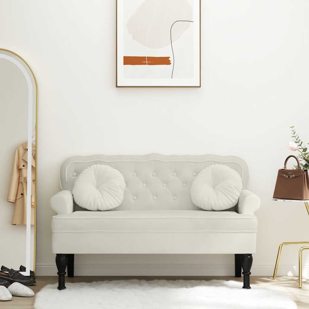 Sitzbank mit Rückenlehne Creme 119,5x64,5x75 cm Samt