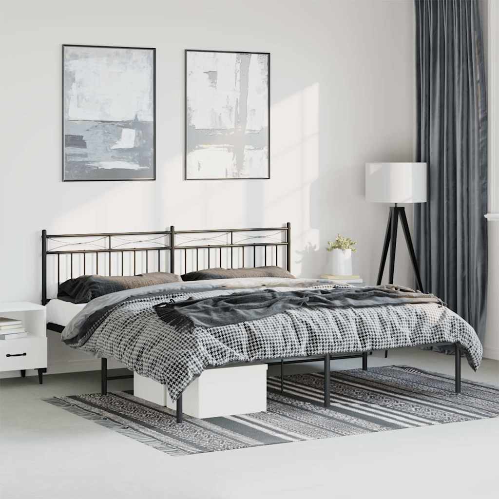 Bettgestell mit Kopfteil Metall Schwarz 193x203 cm