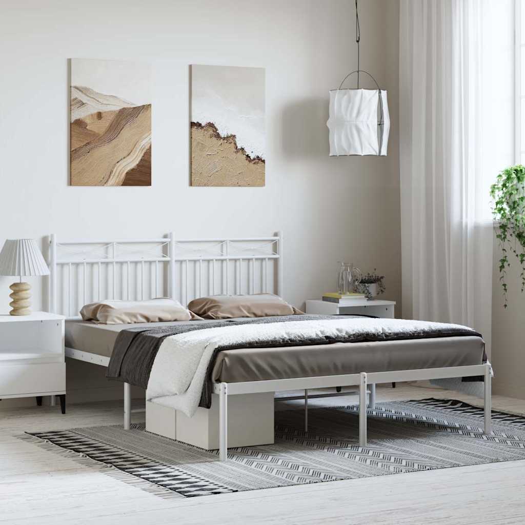 Bettgestell mit Kopfteil Metall Weiß 150x200 cm
