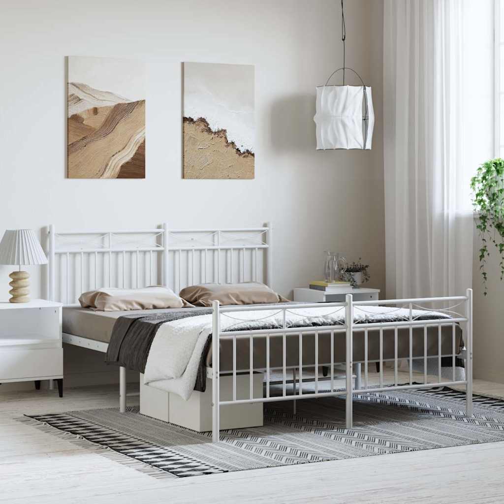 Bettgestell mit Kopf- und Fußteil Metall Weiß 150x200 cm