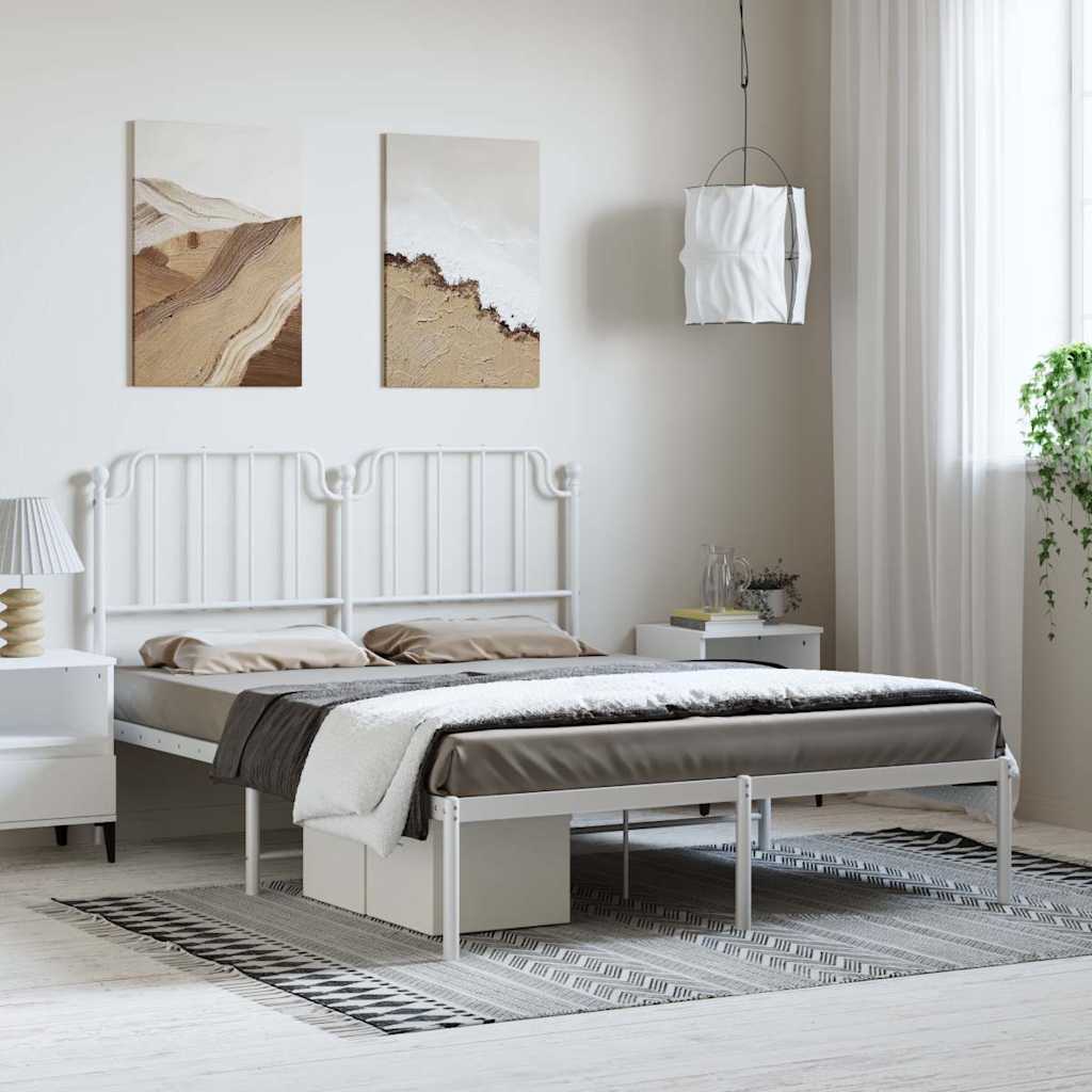 Bettgestell mit Kopfteil Metall Weiß 135x190 cm