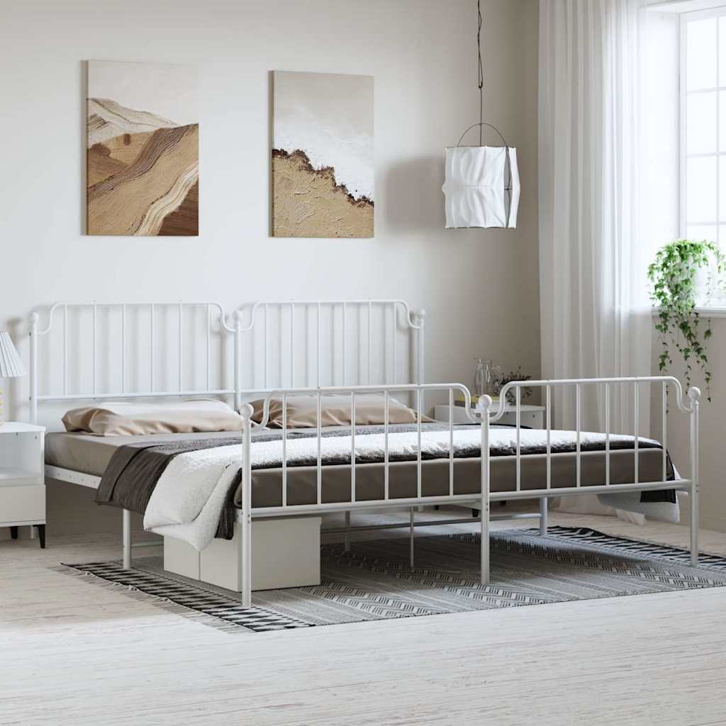 Bettgestell mit Kopf- und Fußteil Metall Weiß 193x203 cm