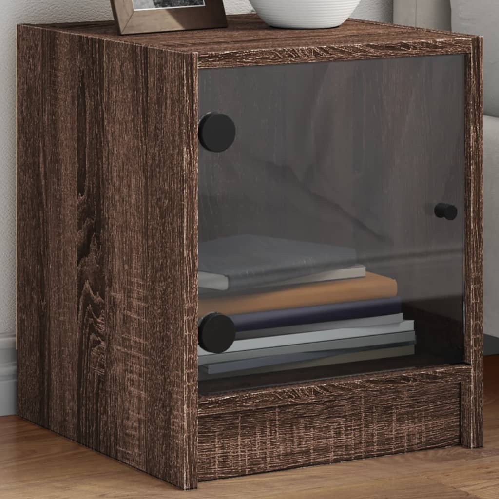 Nachttische mit Glastüren 2 Stk. Braun Eichen-Optik 35x37x42 cm